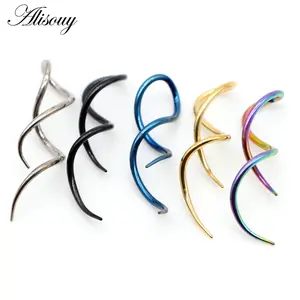 Alisouy 2pcs Punk Stainless Steel 8-shaped twist Dangle Men Women Ear hook Earrings Fake Ear expander Piercing Body Jewelry
