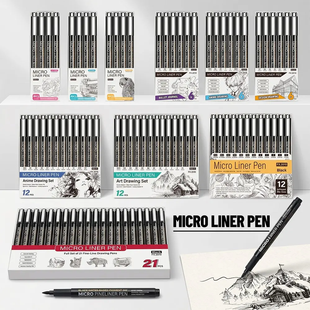 4/6/12/18/21pcs Ink Micro Liner Pens, Fineliner Pens, Marker Pen for Key Marking, Drawing, Mind Mapping, Bullet Journal Art, Clothing DIY
