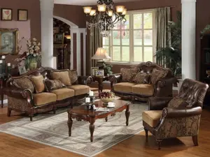 Acme 05495-96 Astoria Grand Dibenedetto Dreena 2 pc Sofa & Love Seat Set Two Tone Chenille Fabric Bonded Leather Luxurious Living Room Ensemble