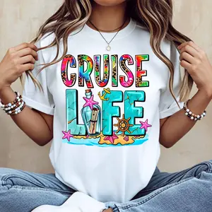 Cruise Life Tropical Print T Shirt Women Casual Short Sleeve Top Summer Vacation Outfit