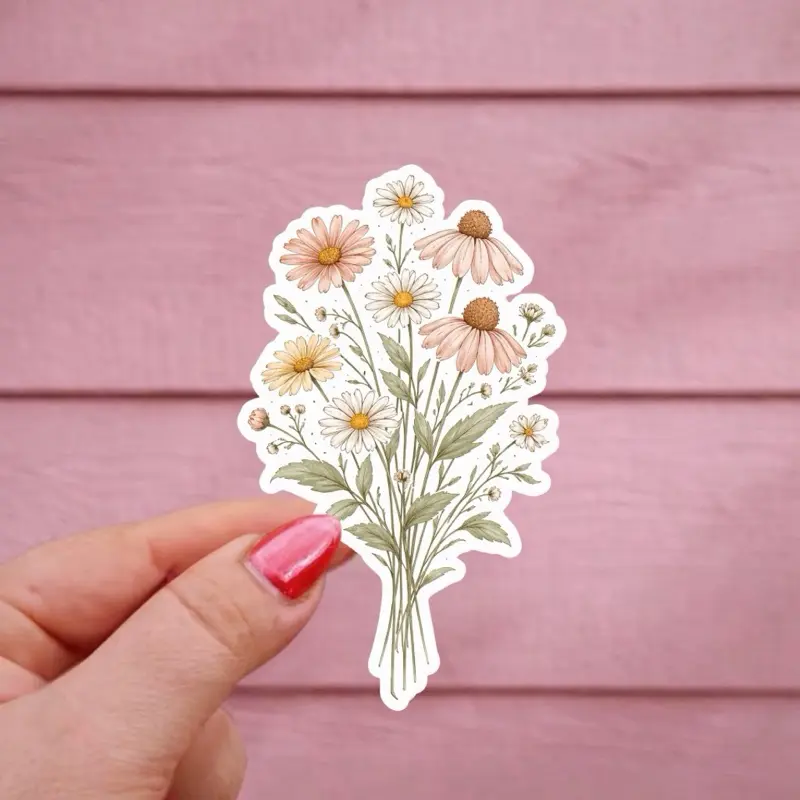 Boho Wildflower Bouquet Sticker Cottagecore Watercolor Floral Botanical Daisy Aesthetic Girly Sticker Decal