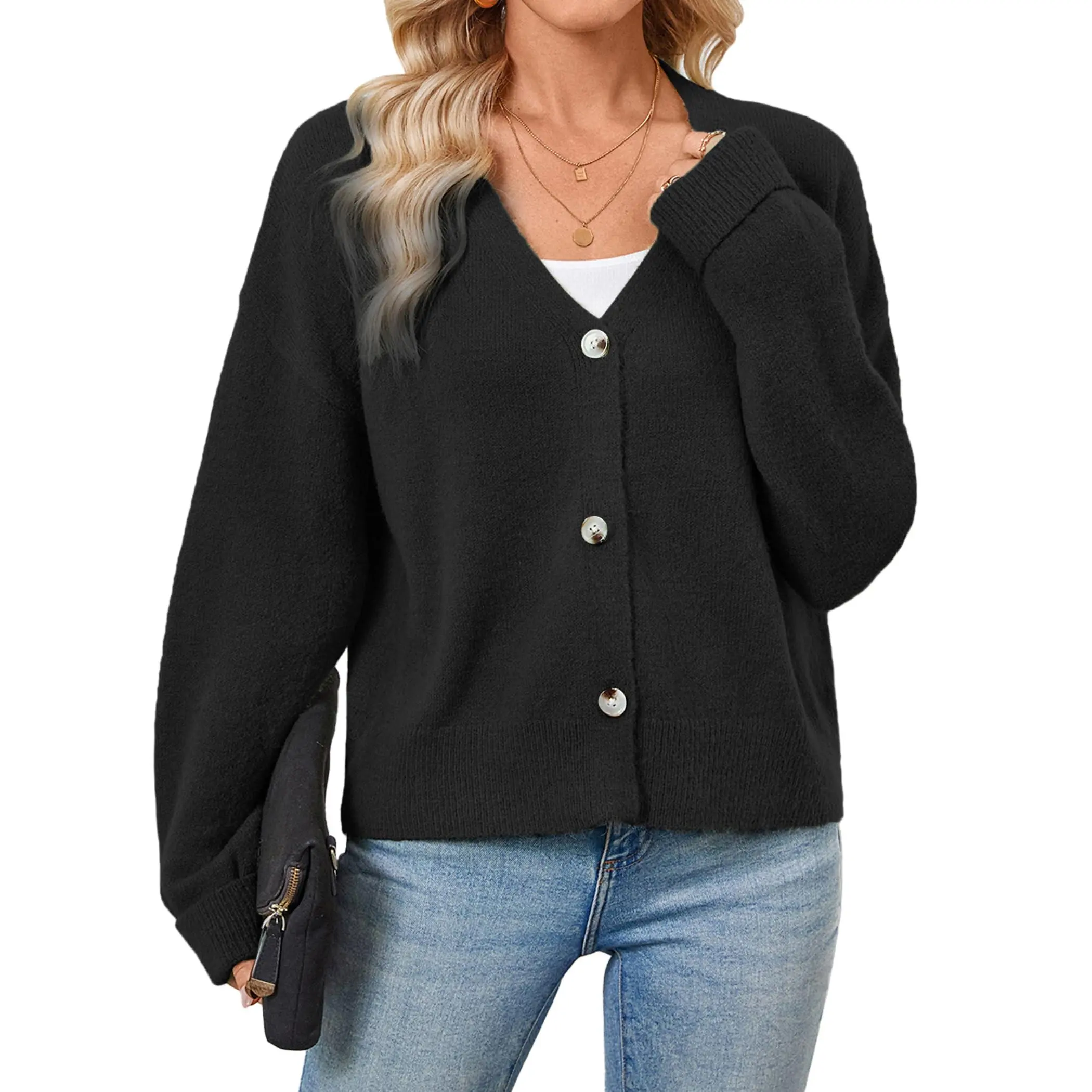 Libsorge Womens Oversized Cute Fluffy Lightweight Cardigans Fall 2024 Ribbed Knit V Neck Button Long Sleeve Sweater Cardigan