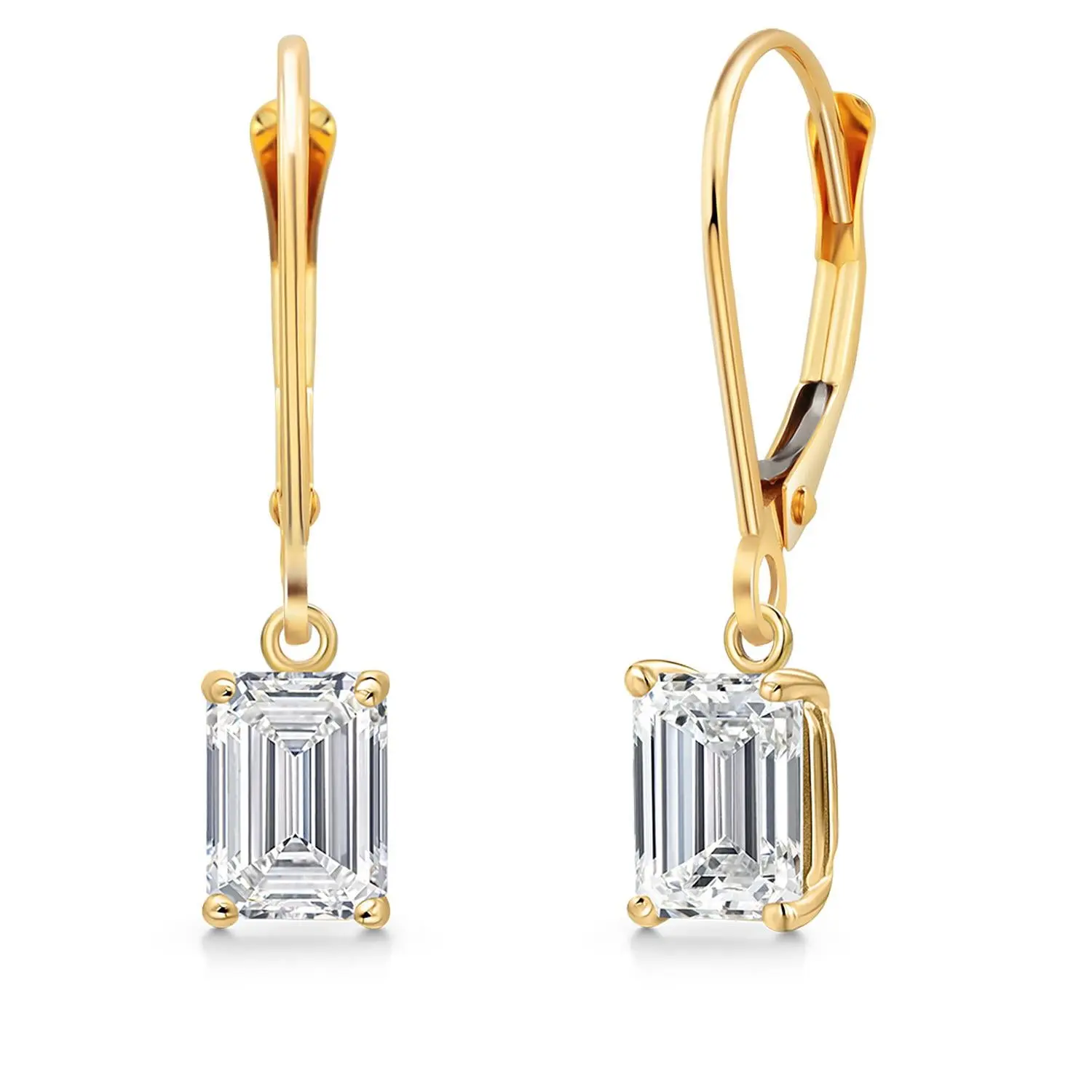 1.40 Cttw Lab Grown Diamond Dangle Earrings for Women | 14K Yellow Gold | Emerald Cut | IGI Certified | D-E Color | VS1-VS2 Clarity | Fine Jewelry Gifts for Women Mom Wife Her