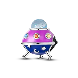 MULA 925 Silver-plated UFO flying saucer charm | Pandora bracelet compatible | Luminous universe theme pendant | Sci-fi style starry sky beads | A must-have for space girls
