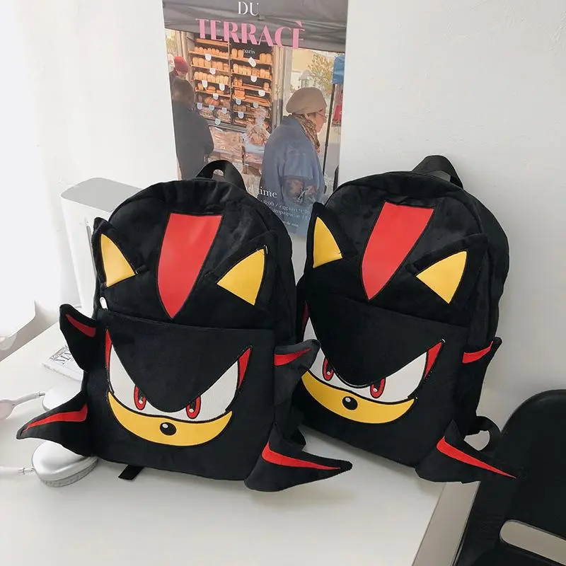Shadow The Hedgehog 3D Plush Backpack, Cute Cartoon Sonic Game Character Soft Fluffy Student Daily Daypack