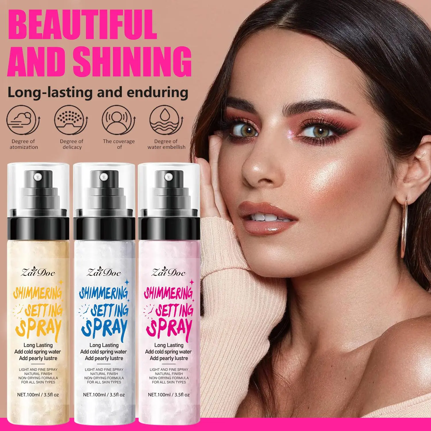 Shimmering Setting-Spray All-Day Makeup Lock, Waterproof & Sweatproof Barrier, Long-Lasting Fine Mist with Gentle Hydrating Formula, specially designed for dry and oily skin.