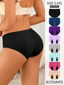 Women's Solid Color Panty, Comfortable Breathable Seamless Leak Proof Period Knicker, Women's Underwear For All Seasons