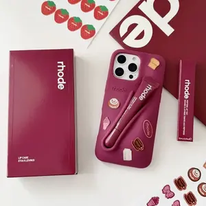 Rhode Case With Box and Lip Gloss Set Silicone Case for iPhone 17 16 15 14 13 12 11 Pro Max Plus Lipstick Toast Espresso Ribbon Cover