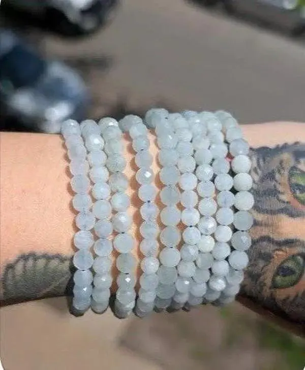 Unisex Daily Wear 5mm Faceted Angelite Beaded Crystal Bracelet, Crystals