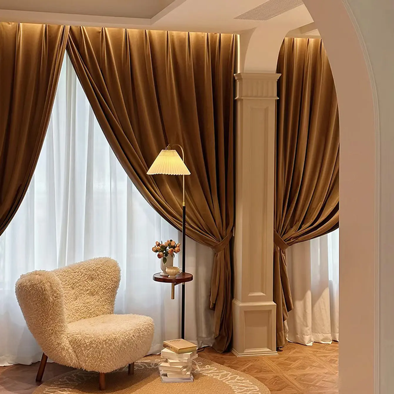 French Vintage Australian Wool Velvet Curtains, Window Curtain, Room Decor Curtain, Home Decoration Curtain, Home Decorative Curtain, Light Blocking Bedroom Drapes, Thick French Silk Fabric, High-End Feel, 1 Piece