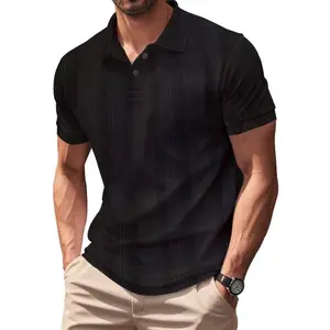 Men's Regular Fit Plain Jacquard Waffle Knit Polo Shirt, Casual Short Sleeve Collared Top for Summer, Fashion Men's Clothes for Daily Wear, TropicalGift