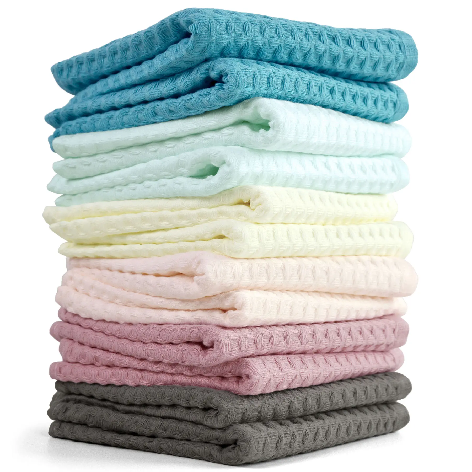 Waffle Washcloths 12 Pack with 6 Assorted Colors, Soft Cotton Wash Cloths for Body and Face, 13 by 13 Inches