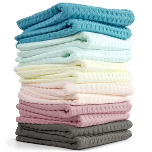 Waffle Washcloths 12 Pack with 6 Assorted Colors, Soft Cotton Wash Cloths for Body and Face, 13 by 13 Inches