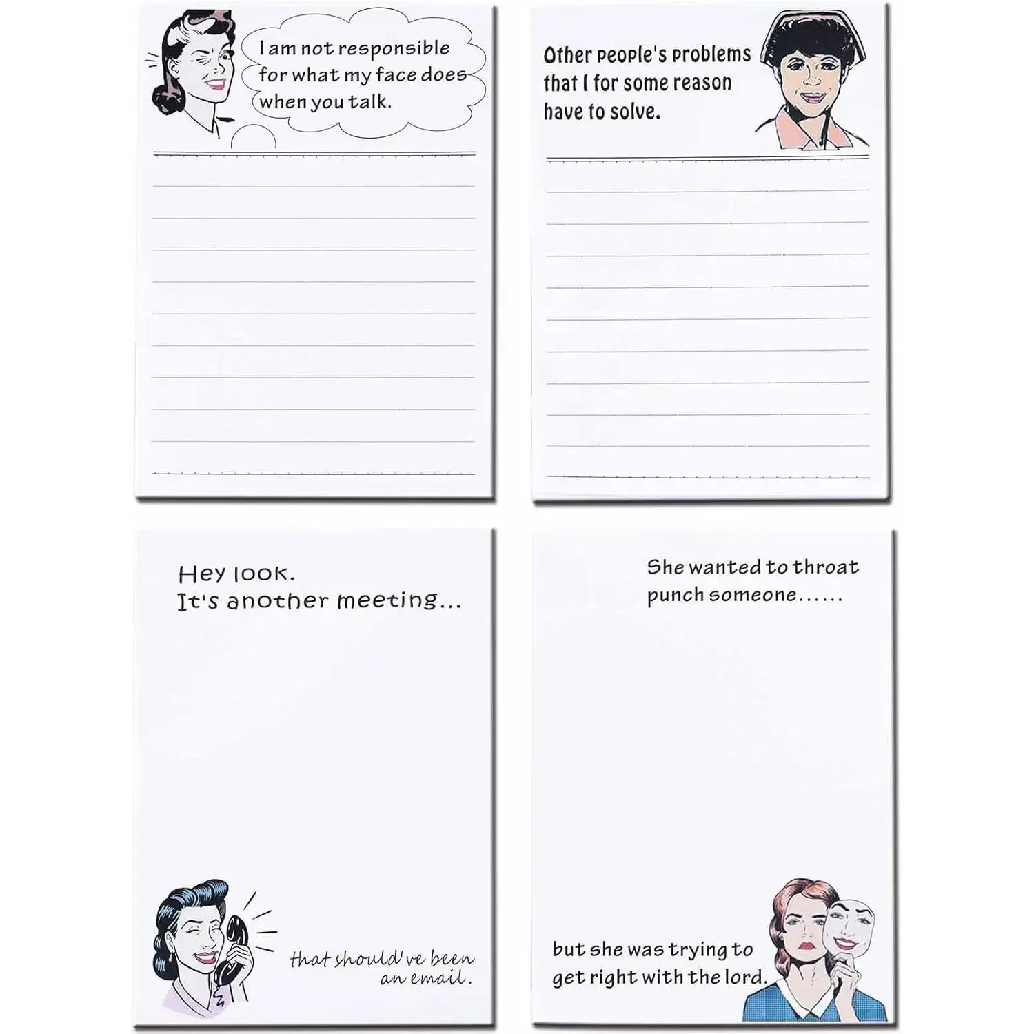 Funny Humor Novelty Memo Pads (4-Pack) - Proper Size 4x5.5in/14x10cm, 200 Sheets, Gag Gifts for Friends, Beat Stress, Cheekily Express Feelings, Ideal for Office Use (Computers & Office Stationery Supplies)