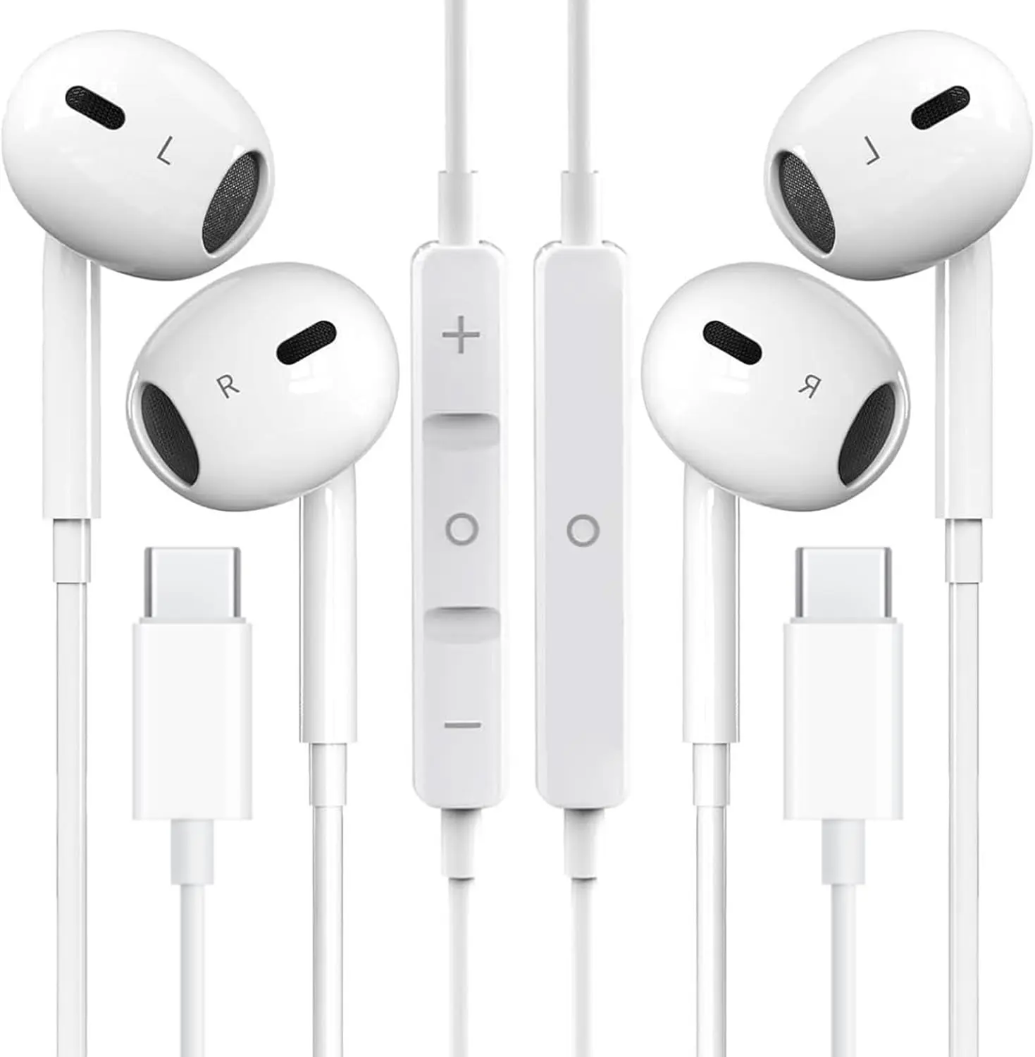 2 Pack USB C Headphones for iPhone 17/16/15 Phone Earbuds with Microphone & Volume Control HiFi Stereo Type C Earphones for Galaxy, for Pixel,for OnePlus