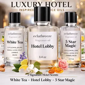3pcs Luxury Hotel Fragrance Oils: 3.4oz White Tea, Hotel Lobby, 5 Star Magic
