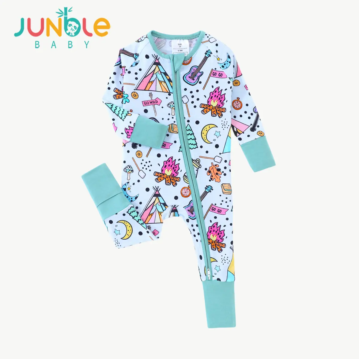 JUNBLEBABY Bamboo Viscose Unisex 0-24 Months (6-9m,12-18m) Newborn-Toddler Knitting Long Sleeve Onesie - 2-Way Zipper, Super Soft, Fold-Over Mitts, Minimalist Plain Bodysuit for Outdoor Camping-Bonfire Adventures, 0 - 2 Years