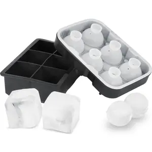 VEVOR Ice Cube Trays (Set of 2), 2-in-1 Combo with Silicone Sphere Ice Ball Maker & Large Square Ice Cube Maker with Lid, Reusable Easy Release BPA Free Ice Tray Set for Whiskey Cocktails Bourbon Kitchen Utensils