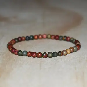 Red Creek Crystal Gemstone Beaded Bracelet - Natural Red, 4mm Small Tiny Beads, Healing Reiki Chakra Gift for Women, Men, Couples, Anniversary Gift