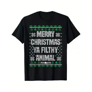Home Alone Merry Christmas Ya Filthy Animal Ugly Sweater T-Shirt,  Cotton, Gift for Men Women Friends Family, S-XXXL, Black y2k  outfits  men time  tee  shirt  backwards demon slayer  merch double print oversize lightweight acid  cadena  mr  stiven
