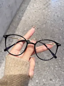 Women's Round Metal Frame Anti-Blue Light Glasses, Round Frame Eyeglasses, Cute Style Daily Wear Eyewear, Suitable for Commuting, All Seasons Use