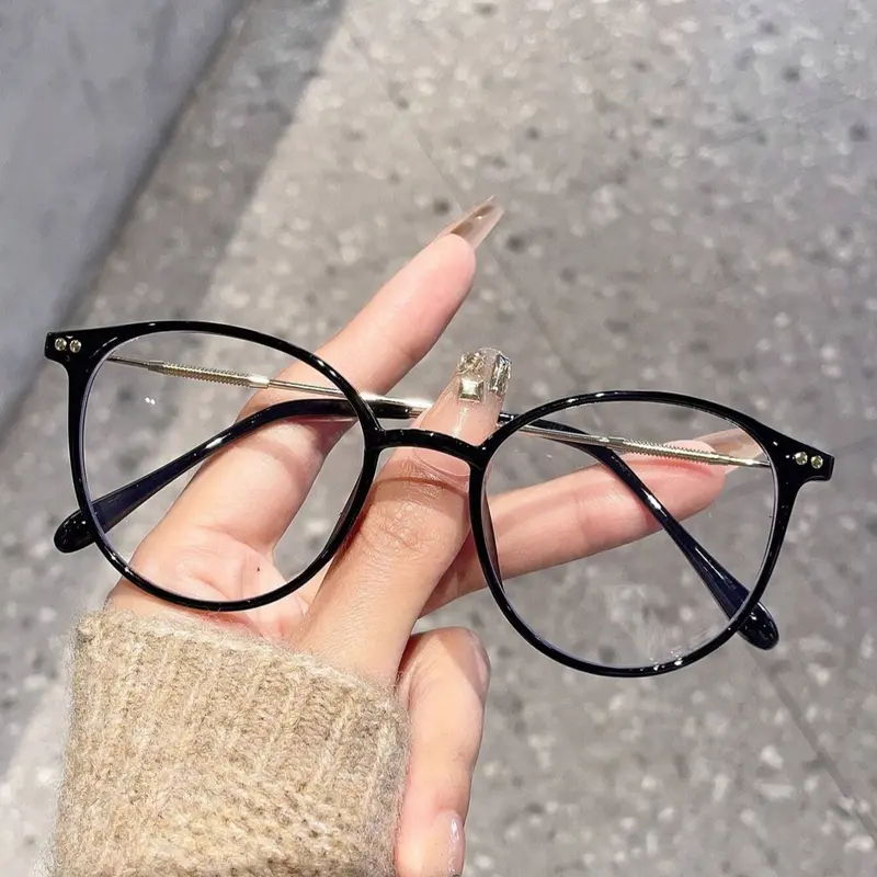 Women's Round Metal Frame Anti-Blue Light Glasses, Round Frame Eyeglasses, Cute Style Daily Wear Eyewear, Suitable for Commuting, All Seasons Use