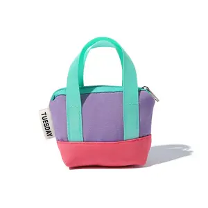 Mini Casual Canvas Bag, Mini Handbag, Rose Blue, Pinkish Violet, Ideal for Storing Earphones, Data Cables, Card Holder