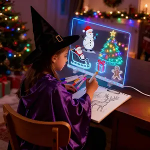 LED Acrylic Lighted Dry Erase Writing Board  - Perfect for Kids' Drawing & Coloring, Christmas Gift & Gift for Girls Ages 3-12, with Four Modes & Seven Colors change- Comes with Adapter, Hanging Chain, Stand, 7 Markers, Spray Bottle & Charging Head