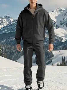 Men's Heavyweight Fleece Sweatshirt Set, Comfortable Zipper Hoodie & Joggers, Casual Streetwear, Windproof Warm Fall Winter Two-Piece
