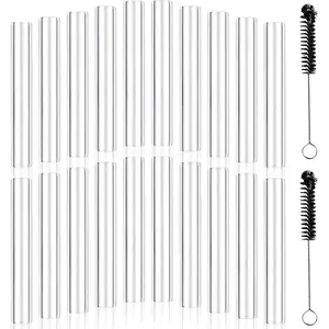20 Pieces 4 Inches Long Clear Glass Tubes for Art DIY, 12mm OD 8mm ID 2mm Thick Wall Glass Borosilicate Blowing Tubing with 2 Cleaning Brush