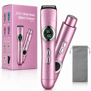 Bikini Trimmer for Women, cordless Dual-Head Electric Shaver kit and Razor Rechargeable 2-in-1 Body and Facial Epilator, Dual Heads for Painless Trimming of Pubic Hair Removal Tool , Painless Trimming of Pubic Hair, Face, Underarms and Legs, Summer Gift