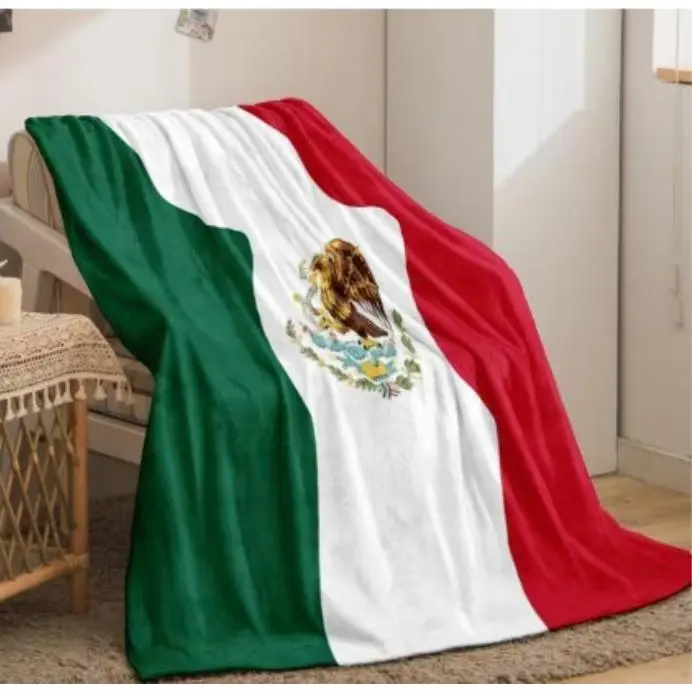 Mexican Flag Flannel Printed Blanket Throw - 60x80 in Lightweight Soft Throws Blanket, Decorative Home Bedding for House Decor