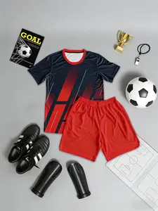 Red and blue contrast-color football uniform - quick-drying and breathable jersey shorts set, football training uniform - quick-drying and sweat-wicking - same style for parents and children, Soccer Jersey Outfit