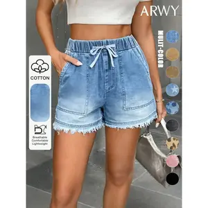 Women's Casual Loose Drawstring Denim Shorts, Lightweight Summer Beach Travel Pants, Fitted Plain Design for Daily Wear