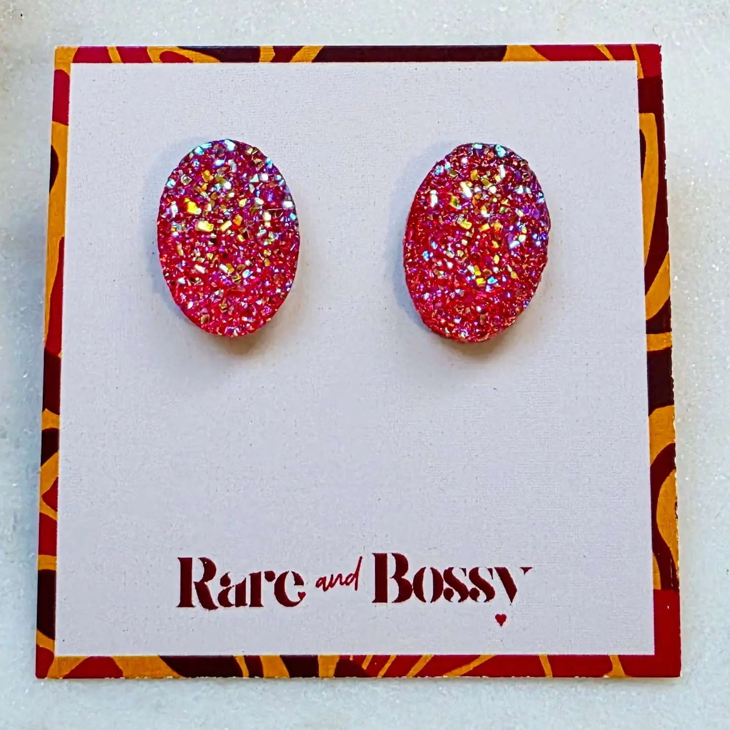 Pink Oval Druzy Studs