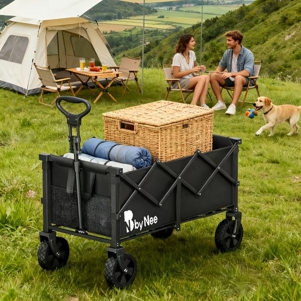 Foldable Outdoor Wagon Cart – Heavy Duty All Terrain Wheels, High Capacity Utility Trolley for Camping, Beach, Picnic & Shopping