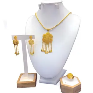 Dubai Tassel Pendant Trendy Necklaces Earrings Ring Jewelry Three-piece Set Bride Festival Daily Accessory Woman Girl Cool Gifts