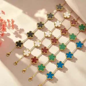 Hot-selling Double-sided Titanium Steel Five-leaf Clover Bracelet