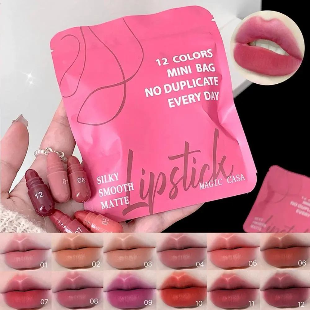 12 Colors Capsule Mini Lipstick Set Velvet Matte Waterproof Lip Glaze Sexy Nude Long Lasting Portable Solid Lip Gloss Makeup