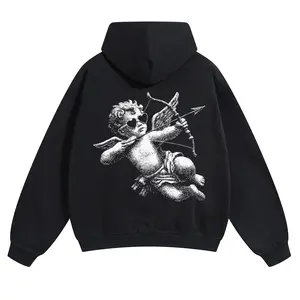 Men's Long-Sleeve Cotton Hoodie - Mensfashion, Cozy Gender-Neutral Character Hoodie, Unisex Cherub Angel Cupid Vintage Aesthetic Sarcastic Valentine's Top, Retro Love Graphic Casual Streetwear, Couple Gift, Character Men's Hoodies