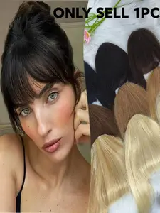 Clip-In Glueless Bangs 3D Blunt Cut Natural Human Hair, Straight Style, Minimalist Design, Available in Browns & Blondes, Perfect for Everyday Wear