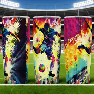 20oz Stainless Steel Vacuum Insulated Water Cup, Coffee Mug, Beer Glass, Football Design, Universal for Office School Car Use