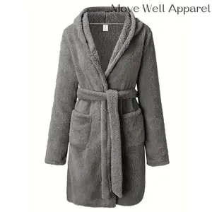 Men'S Casual Hooded Robe Pajama Set, Solid Color Polyester 100%, Slight Stretch Knit Fabric, Regular Fit with Belt, Dual Pocket Bathrobe for All SeasonsGift