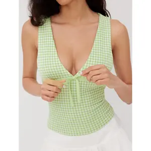 Cider V-neck Gingham Bowknot Tank Top