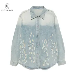 Women's Bohemian Vintage Cool Denim Vest with Pockets, Long-Sleeve Collared Denim Top - Light, Basic, Casual Gradient Blue Fitted Spring Streetwear (Loss-Priced Deal),summervibes