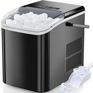EDX Countertop Ice Maker, Self-Cleaning Portable Ice Maker Machine with Handle and Ice Scoop 9Pcs/6Min 26.5Lbs/24H Black