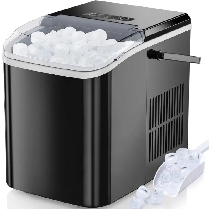 EDX Countertop Ice Maker, Self-Cleaning Portable Ice Maker Machine with Handle and Ice Scoop 9Pcs/6Min 26.5Lbs/24H Black