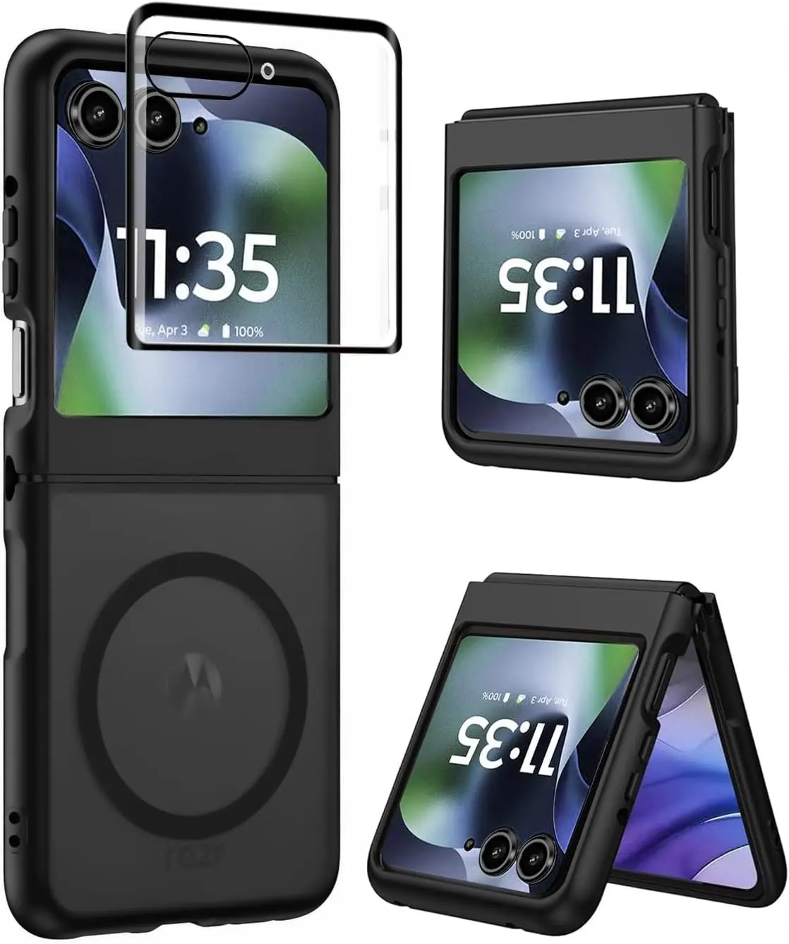 For Motorola Razr 2026 Case,Magnetic Razr 2025/Motorola Razr 2024 Phone Case with Screen Protector [Compatible with Magsafe], Translucent Back Shockproof Cover for Moto Razr 2026/2025/2024-Black