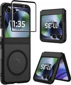 For Motorola Razr 2026 Case,Magnetic Razr 2025/Motorola Razr 2024 Phone Case with Screen Protector [Compatible with Magsafe], Translucent Back Shockproof Cover for Moto Razr 2026/2025/2024-Black