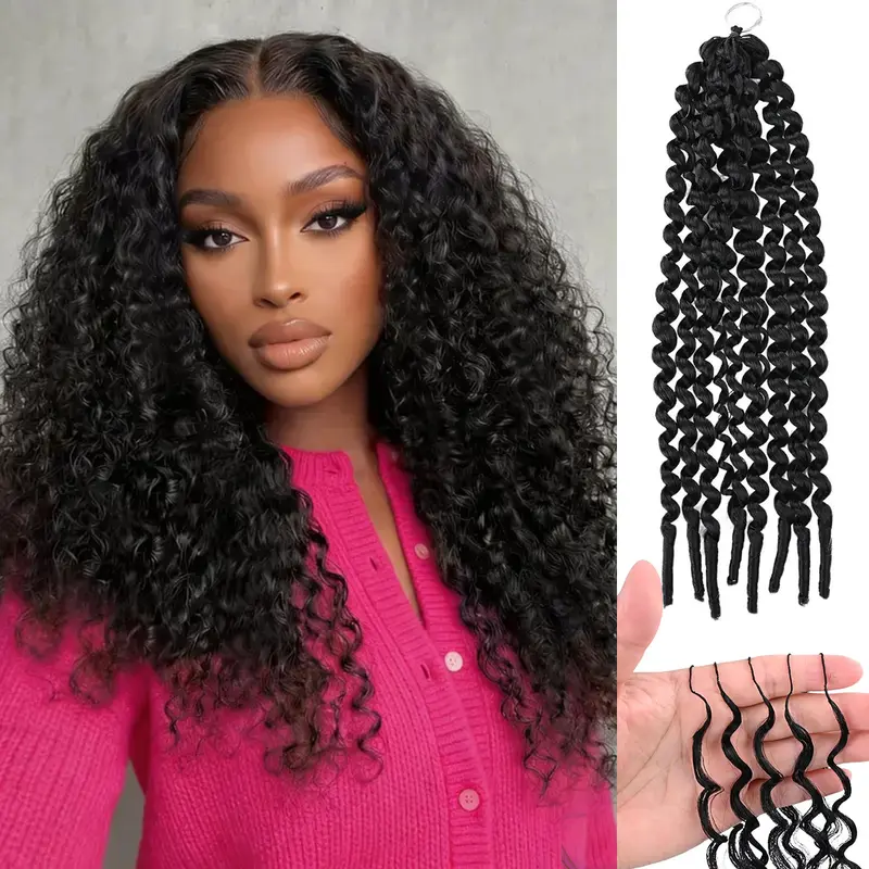 Women's Burmese Curly Wave Synthetic Crochet Hair Extensions - 18in, 60g/Pack, Knotless Pre-Separated Feather Fiber, Lightweight Reusable Natural Black, Hair Extensions & Wigs Accessory Bundles with Packaging & Storage Bag, Hair Extensions & Wigs Accessor